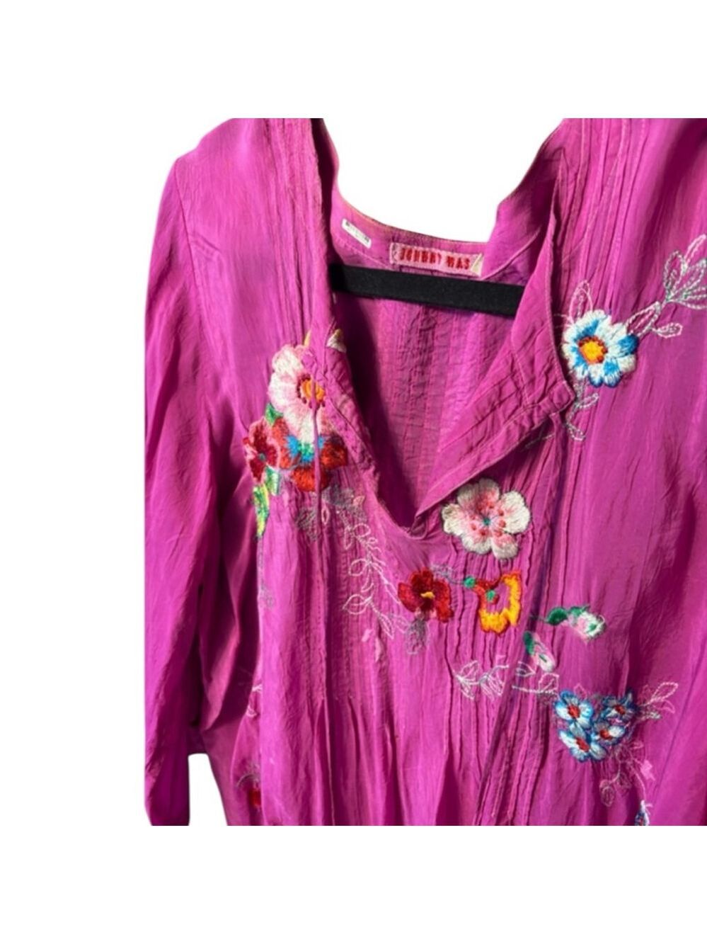 Johnny Was XL (21” PTP) Fuchsia Multicolor Floral Embroidered Tunic Blouse - Picture 3 of 6